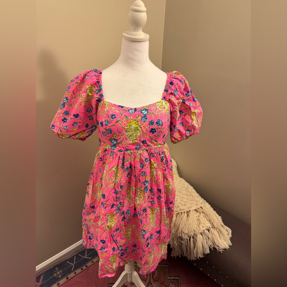 Lilly Pulitzer Pink Kay Sundress with Puff Sleeves and Square Neck